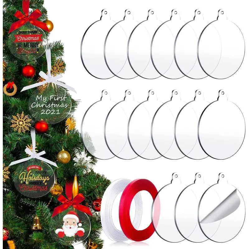 48PCS Clear Acrylic Christmas Ornament Blanks, 3IN DIY Christmas Tree Hanging Crafts, Gift Tag Projects, Party Place Cards