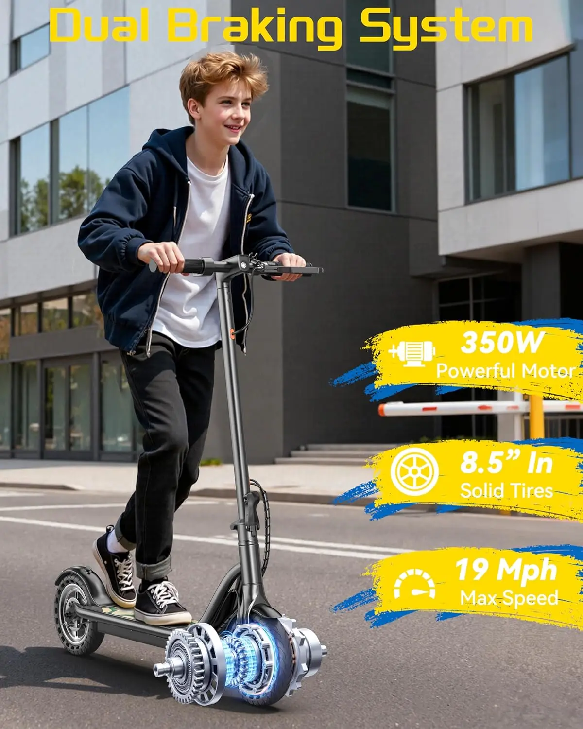 Sigravy Electric Scooter for Kids,Teens,Teenager, Students, Foldable Commuter E Scooter for Teens, 350W Motor, 19 MPH, Up to 26 Miles Range, 8.5" Solid Tires, Cruise Control, 19MPH Max Speed, LED Display,APP Control view 2