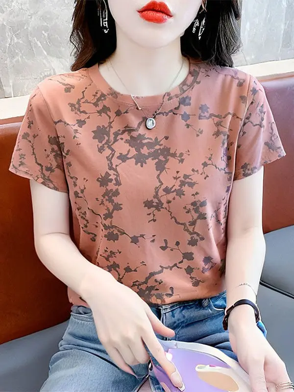 

Summer Thin Fashionable Mom Short Sleeve Women's T-shirt Loose Stylish Age-Defying Good-Looking Summer Top Korean Style Print...