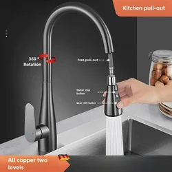 2024new Kitchen Faucets Brass material Pull Out Kitchen Sink Water Tap Deck Mounted Mixer Stream Sprayer Head Hot Cold Taps