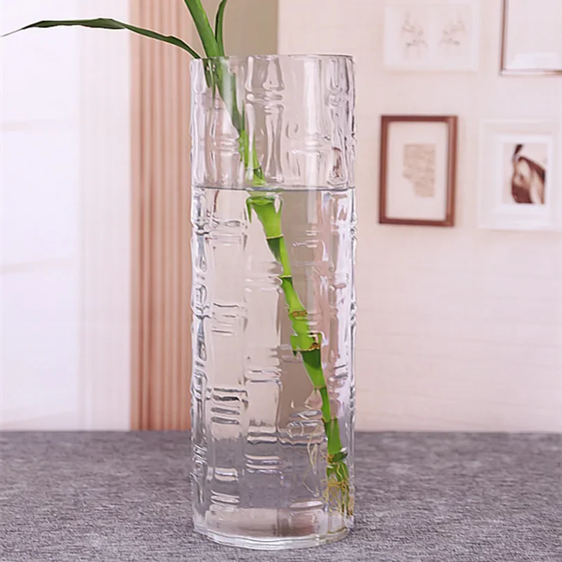 Extra large Dracaena sanderiana vase Glass transparent flower arrangement Silver willow thickened cylindrical straight tube 40cm