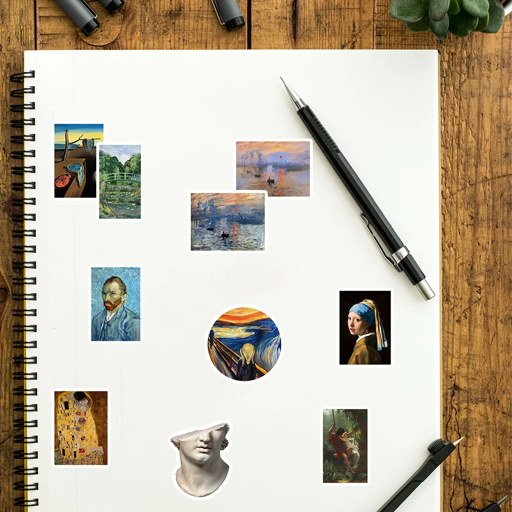 Famous Artwork Installation Stickers Decal Waterproof Vinyl Creative DIY Gift Kids Toy for Scrapbook Journal Laptop Decor Diary