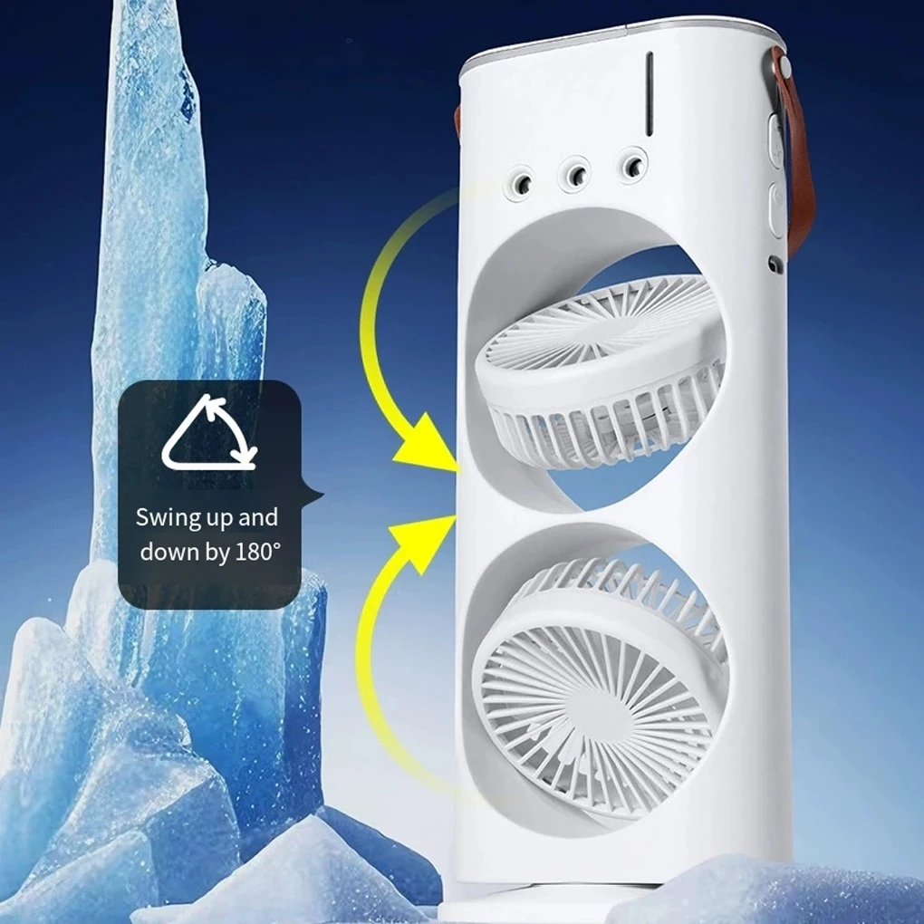 Double-Headed Spray Air Conditioner Fan 3 Speeds Rechargeable USB Desk Air Cooler Night Light for Office Home