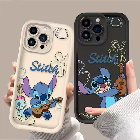 Disney Guitar Stitch Phone Case For iPhone 16 16E 15 14 13 12 11 Pro Max X XS X S Max XR SE 2020 SE4 7 8 Shockproof Back Cover