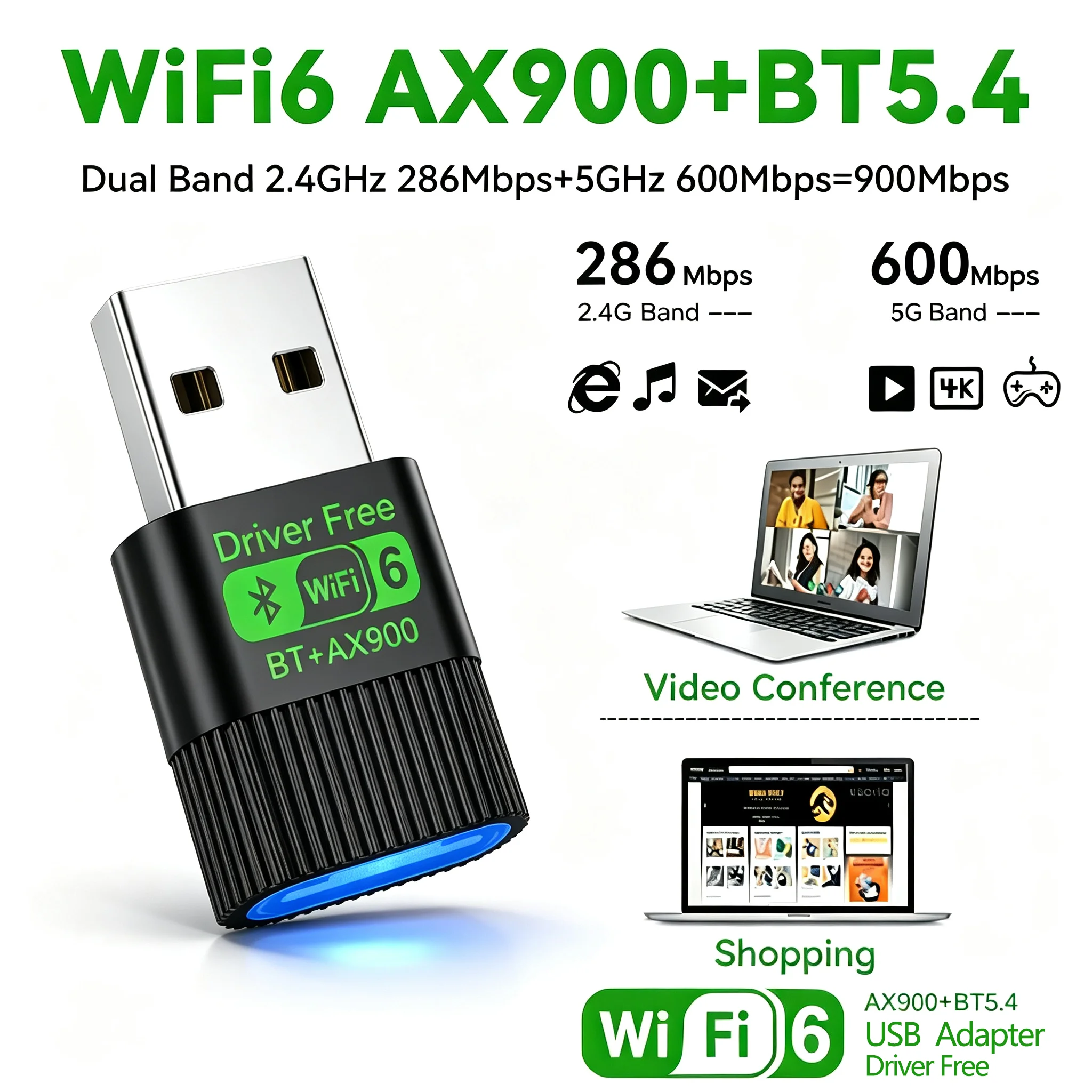 AX900 USB WiFi 6 Bluetooth 5.3 Adaptador 2 em 1 Dongle Dual Band 2.4G e 5GHz USB WiFi Rede Receptor Wlan Sem Fio DRIVER GRATUITO