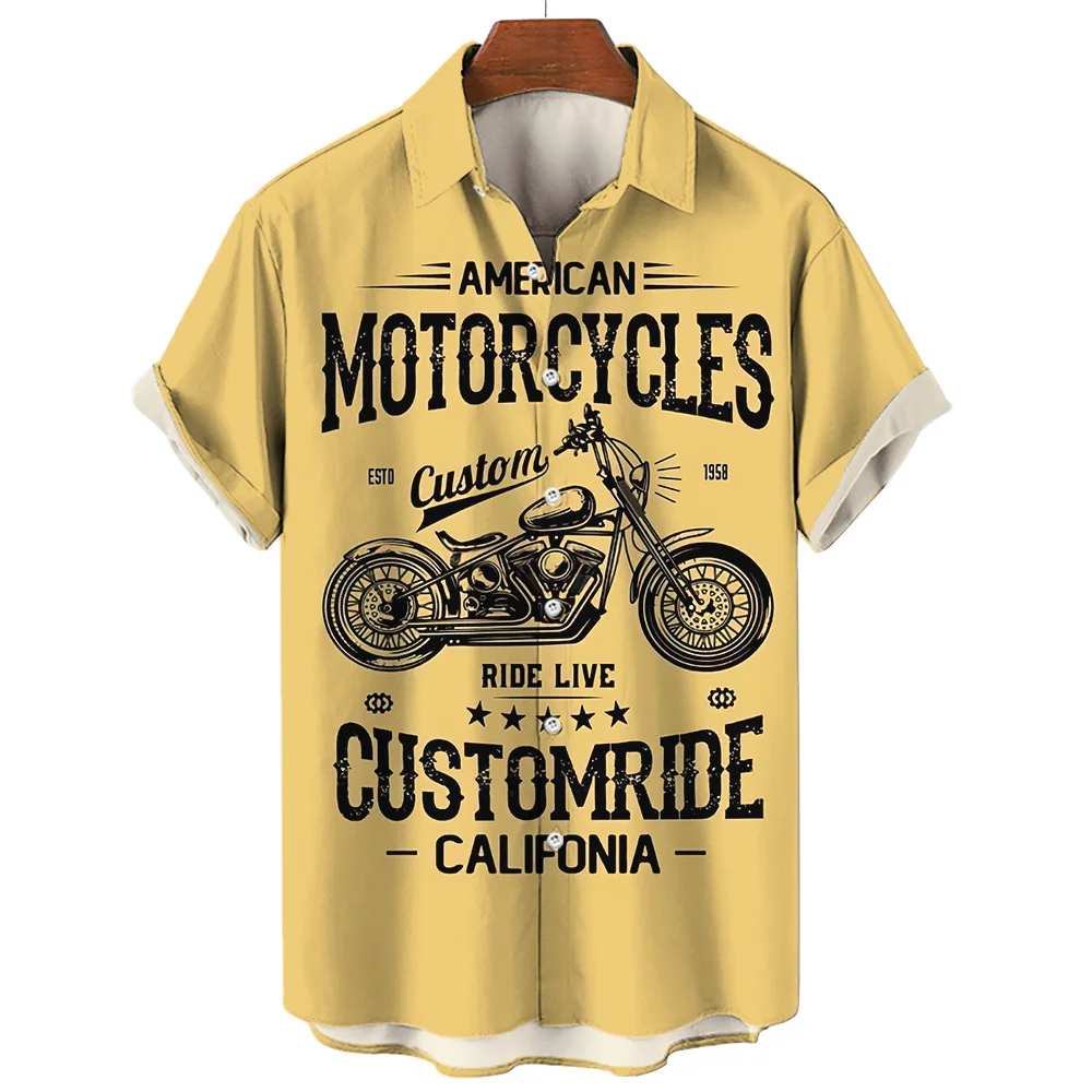 Vintage Shirt Motorcycle Pattern Short-Sleeved Tops Summer Men\'S Clothing 2023 T-Shirt For Men 1971 3d Printing Tees