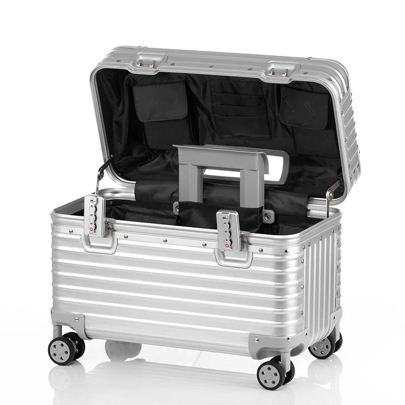 Koffer Reise Kabine Kleines 100 % Aluminium Metall Gepäck Reise Koffer auf Rollen Kamerabox Trolley Case 18/20/22 Zoll Tragetaschen