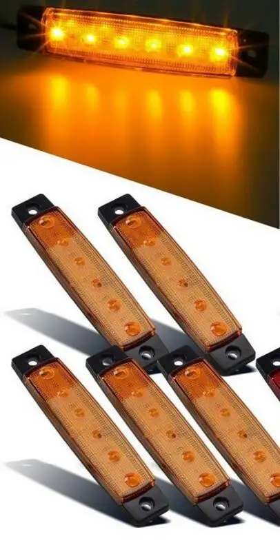 1Pc Yellow 6LED Truck Side Marker Light DC12/24V ABS Waterproof Signal Lamp for Trailer Bus