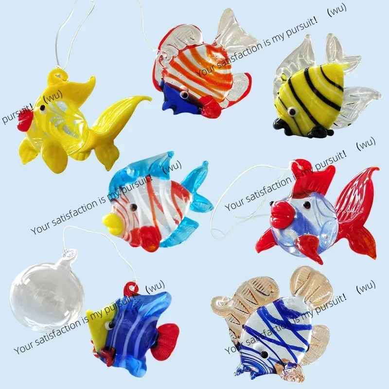 Aquarium Decor Floating Glass Marine Animal Ornament Cute Mini Fish Starfish Sea Star Lobster Shrimp Jellyfish Clownfish Pendant