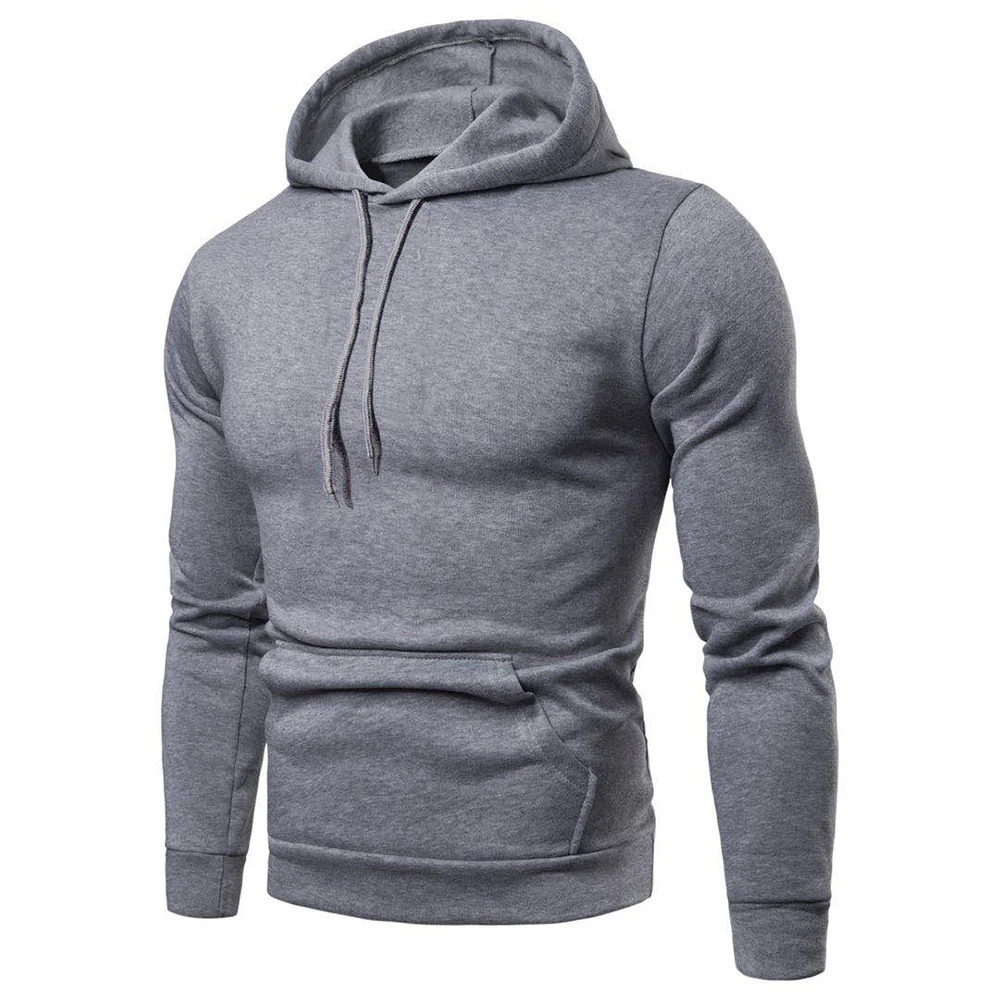 Men's Basic Hoodie with Front Pocket Plush Lined Winter Sweatshirt Solid Color Outwear Tops for Spring Autumn Drawstring Hood