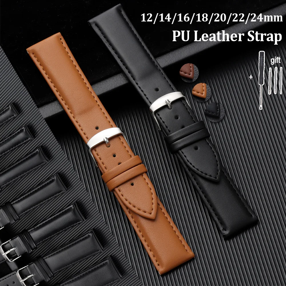 

12/14/16/18/20/22/24mm Business PU Leather Watch Band Replace Wristwatch Strap for Omega Men Women Soft Brown Bracelet for Seiko