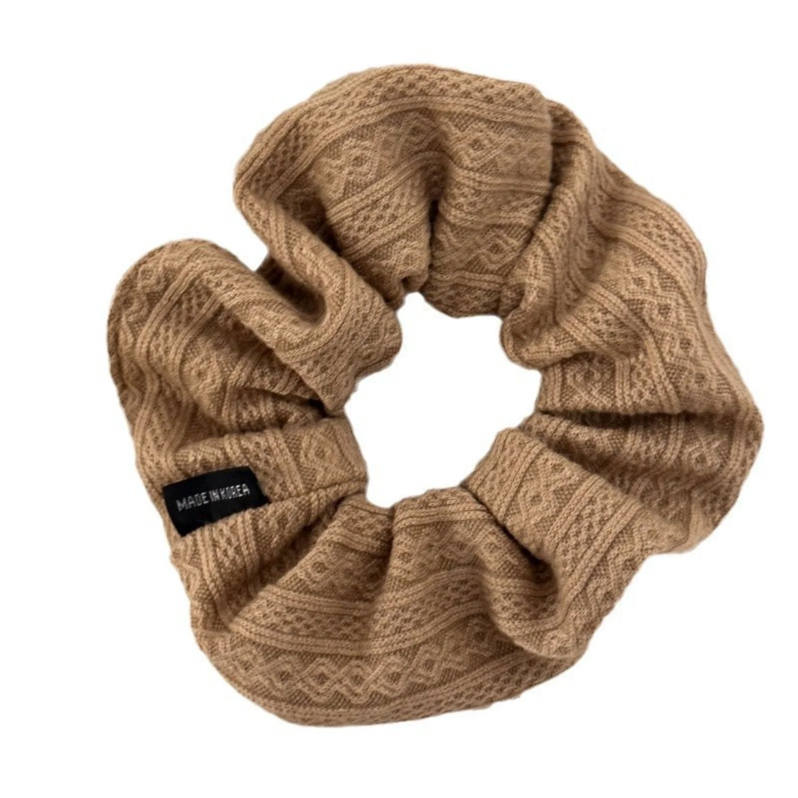 3 Stück Herbst/Winter Milchkaffee-farbene Stoff-Haargummis mit Vintage-Muster, Damen-Haarblumen für hohe Pferdeschwänze, Haarschnüre, Haargummis – Detail 1