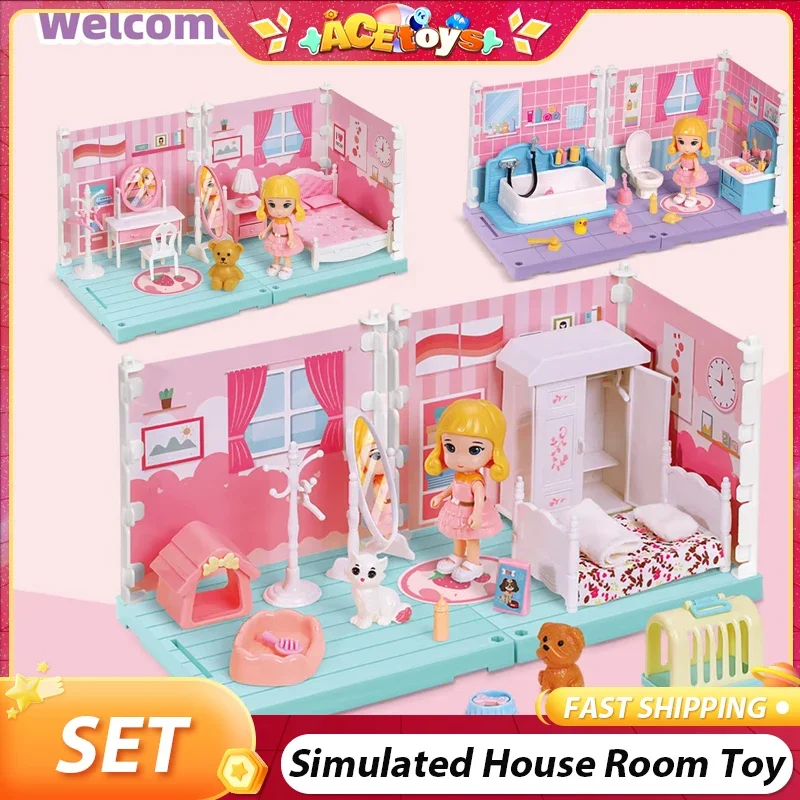 ห้องจําลองห้องนอนห้องน้ําห้องครัวศึกษาเฟอร์นิเจอร์บ้านเล่นสนุกเด็กในครัวเรือนของเล่นสําหรับเด็กผู้หญิง