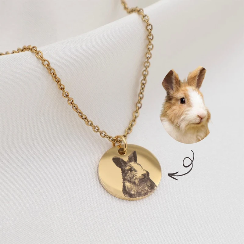 Customized Photo Necklace Stainless Steel Engraved Pet Photo Logo Fingerprint Handwriting Women Men Jewelry Memorial Custom Gift