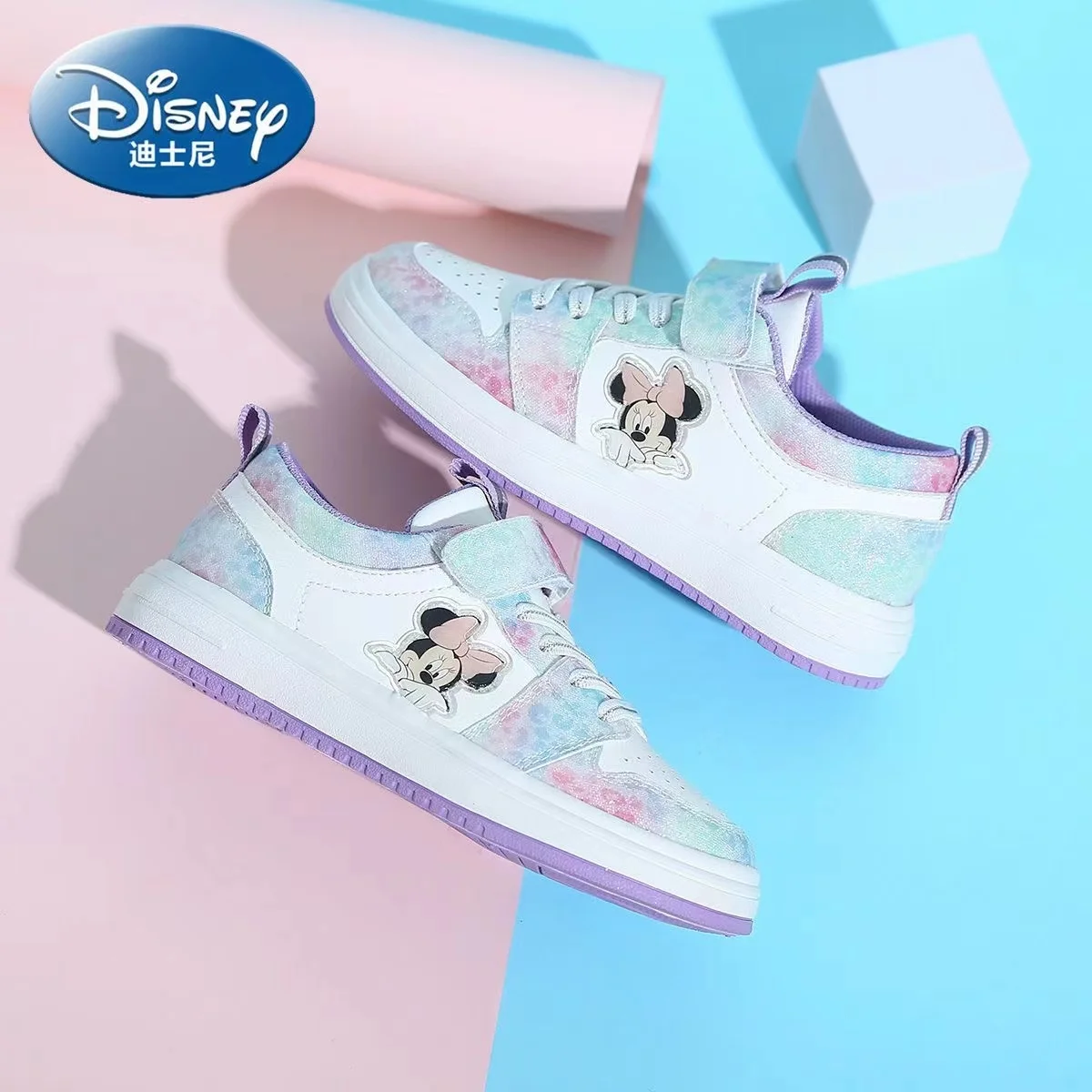 Zapatillas de deporte de Minnie para niños, zapatos informales de dibujos animados de Mickey, color rosa y morado, a la moda