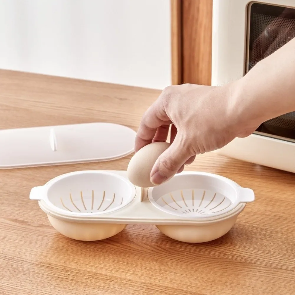 Food Grade Microwave Egg Poacher with Lid Non Stick Microwave Egg Steamer Double Cup Steam Egg Cooking Tools Kitchen Cookware