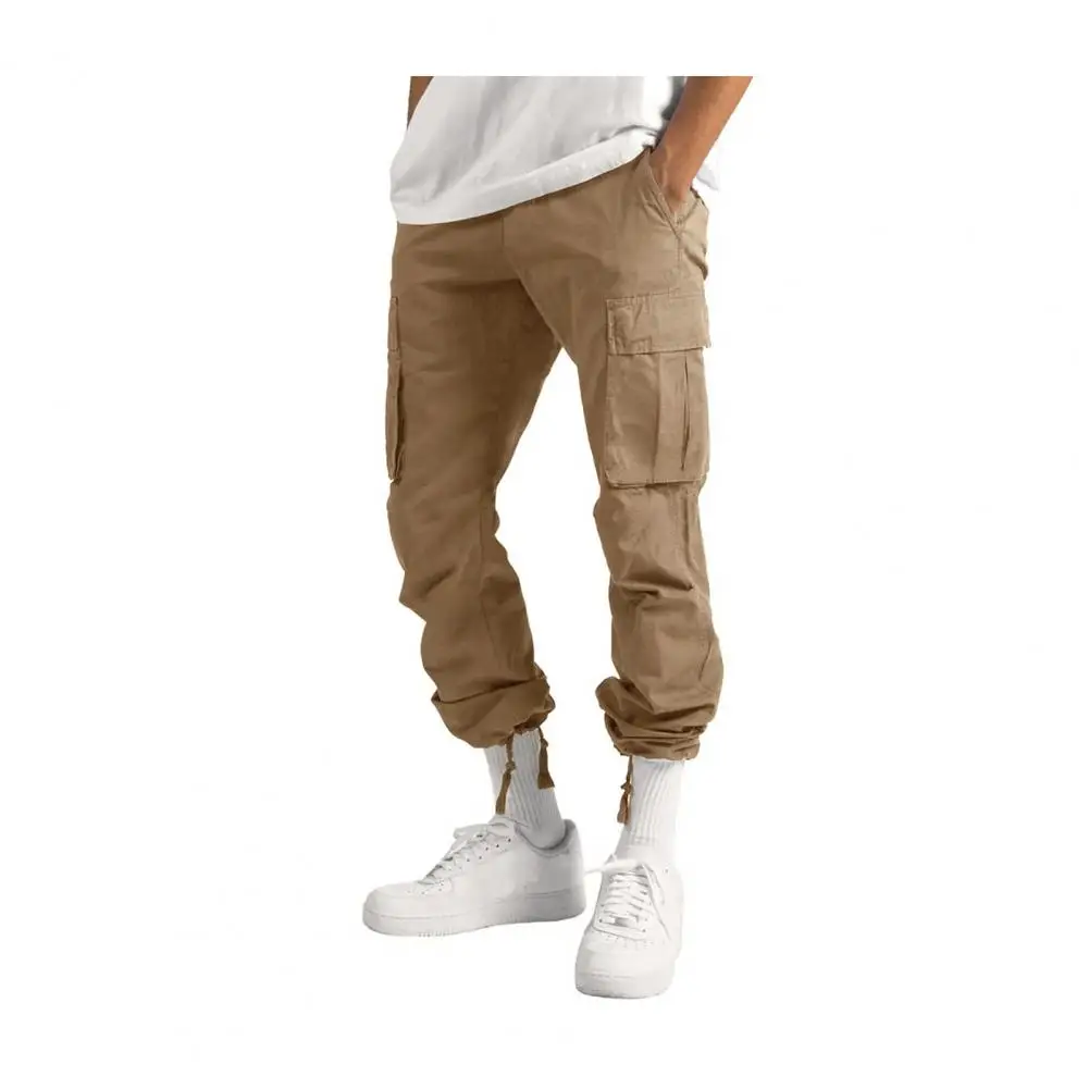 Reinforced Pocket Stitching Trousers Men Sweatpants Men's Adjustable Leg Cargo Pants with Multi Pockets Elastic Waist for Gym