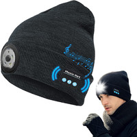 Bluetooth Beanie Hat with 5 LED Light USB Rechargeable Music Hat W/ Headlamp Headphone Speaker Mic for More Outdoor Activities