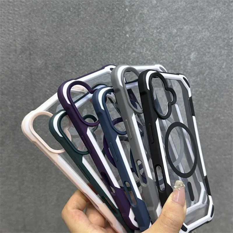 Hit Color Magnetic For Magesafe Wireless Charge Case For iPhone 17 Pro 16 13 14 12 15Pro Max Transparent Shockproof Bumper Cover - náhled 4