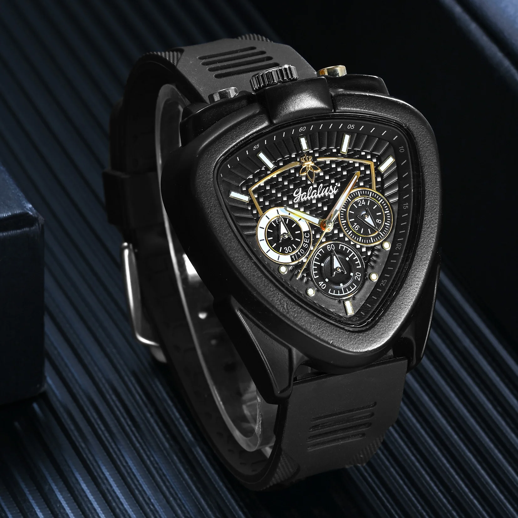

YaLaLuSi Men's Fashion Waterproof Sports Watch, Triangle Dial Chronograph Quartz Wristwatch, Silicone Strap, Free Shipping