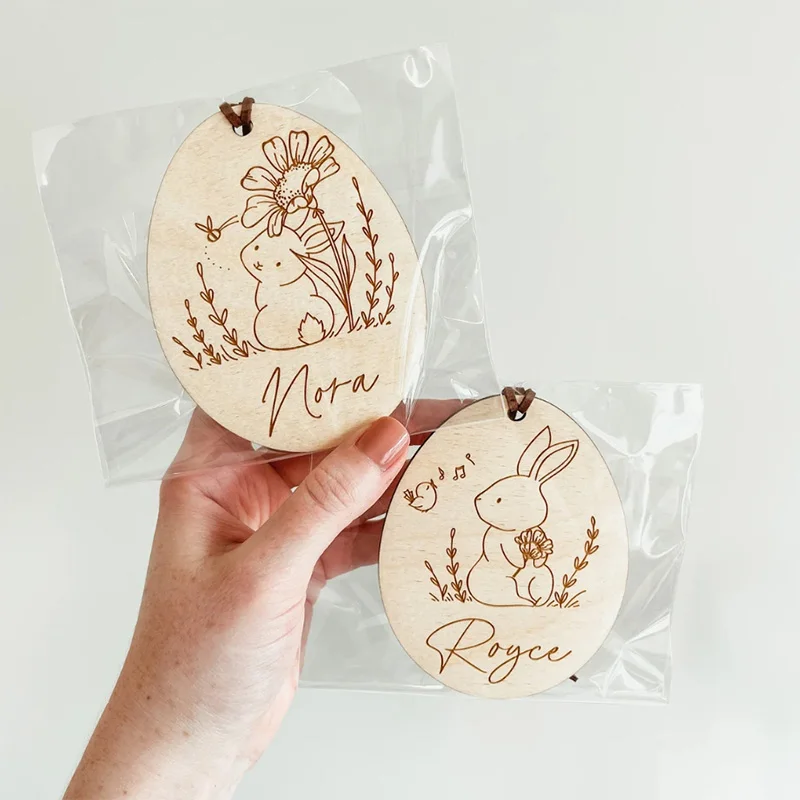 Personalized Bunny Rabbit Wooden Sign Gift Egg Hunt Basket Bucket Bag Name Tag spring Easter Ornament Family Kid Boy Girl Gift