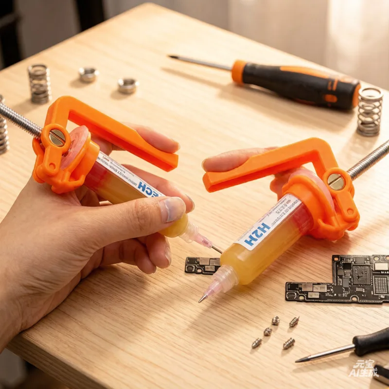 10CC Solder Paste Dispenser Syringe with Aluminum Pusher - Heavy Duty UV Solder Mask Ink & Flux Oil Applicator Tool DIY Welding