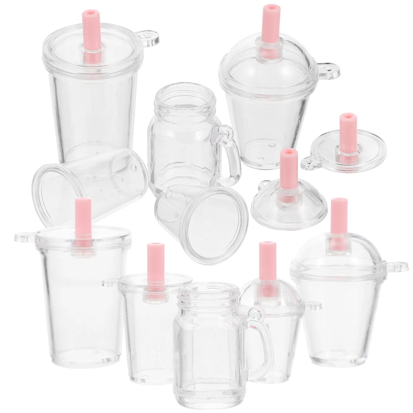 

50pcs Plastic Cup Keychains DIY Craft Decors Jewelry Making Charms Mini House Bottle Pendants Accessories Bracelets Earrings