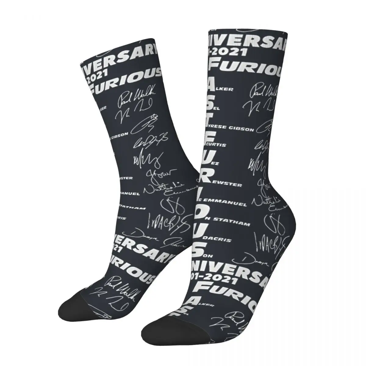 Funny Crazy compression Sock for Men 20Th Anniversary Fast Furious Signatures Hop Harajuku Fast and Furious Sock Novelty Gift