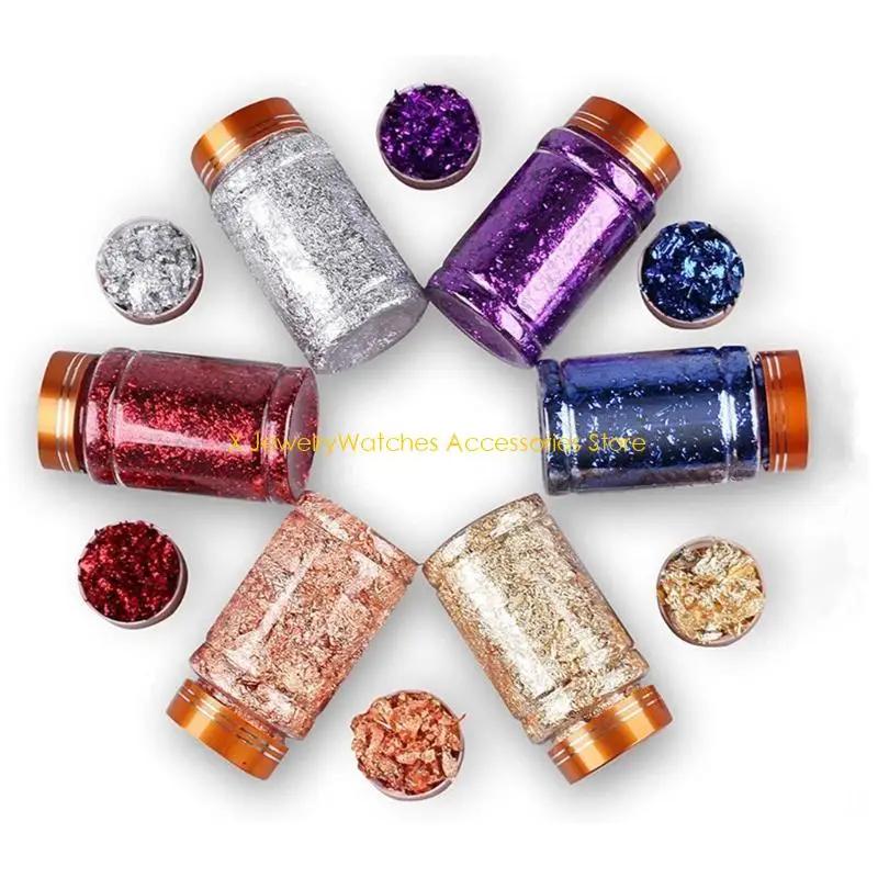 

31KD 6 Colors Gold Foil Flakes Resin Gilding Metallic Foil Flakes with Tweezers