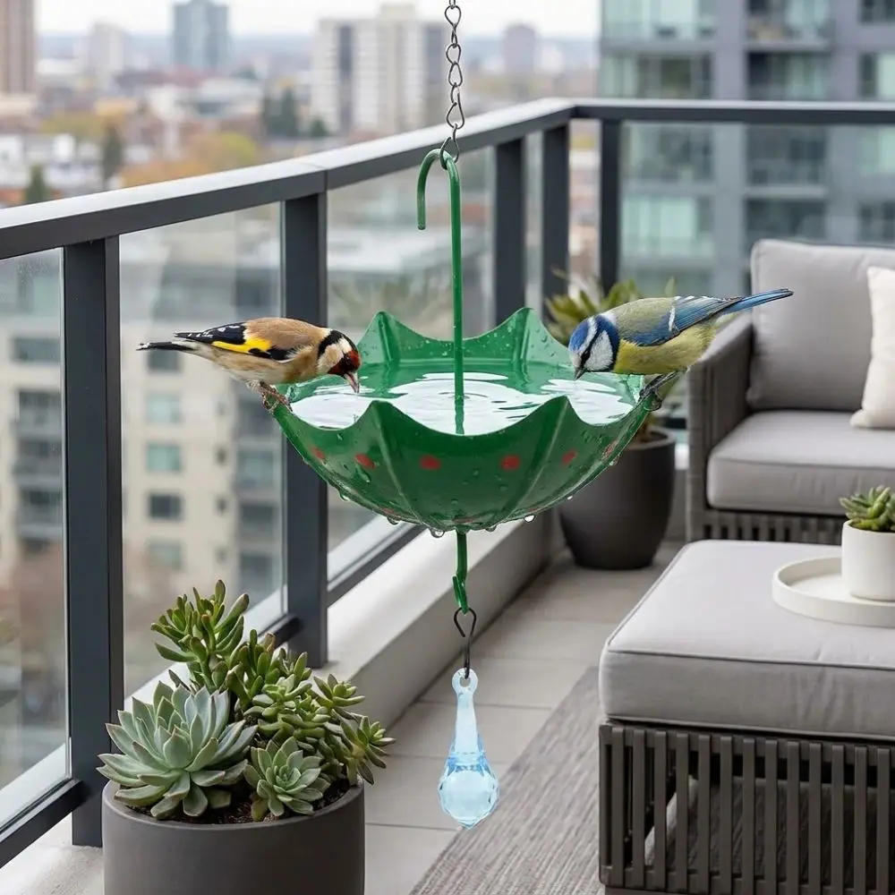 

Umbrella-shaped Hanging Bird Feeder Cast Iron Art Colorful Garden Bird Bath Rainwater Collection Rust-Proof Bird Feeding Station