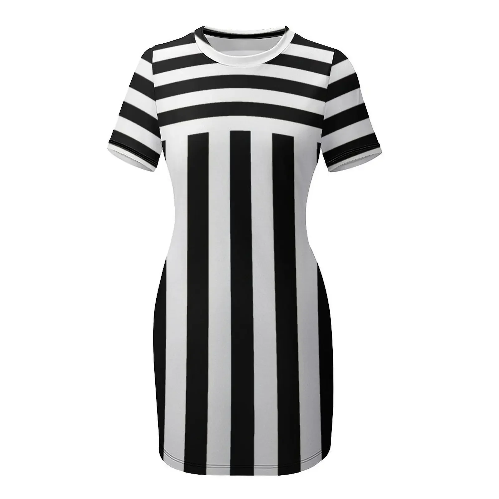 黒と白の縦縞 2 * ノベルティドレスと T シャツ半袖ドレス女性用パーティードレスドレス