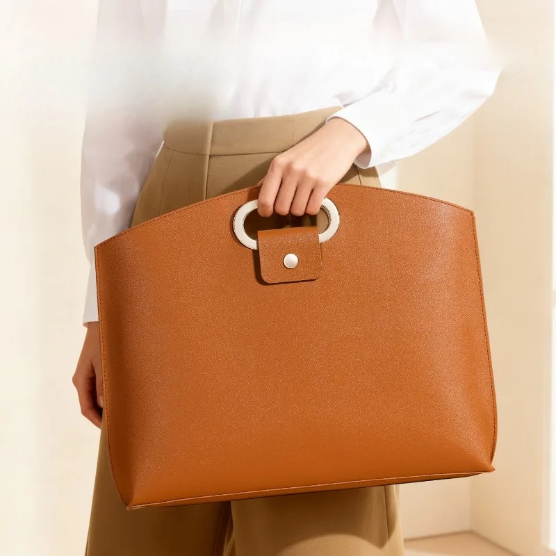 A4 Document Pouch Business Portable Storage Handbag Civil Servant Briefcase Data Bag Handheld Laptop Bag Business Leather Bag