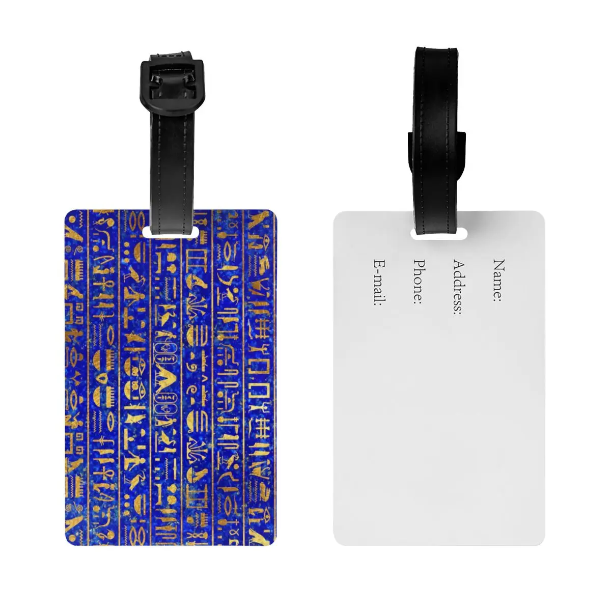 Blue Lapis And Gold Hieroglyphics Luggage Tag Ancient Egypt Art Suitcase Baggage Privacy Cover ID Label