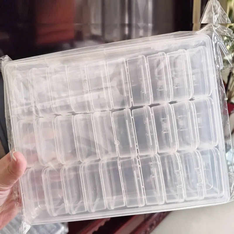 

200pcs Mini Square Storage Box Transparent Plastic Flip Cover Case Boxes