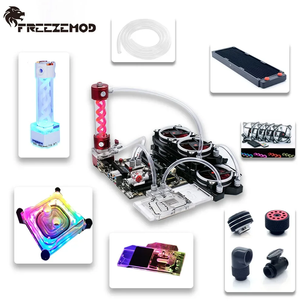 FREEZEMOD Water Cooler Kit Soft Tube MOD Set CPU GPU Combo 360mm Radiator Hose Water Cooling System Bundle For Intel/AMD Kit