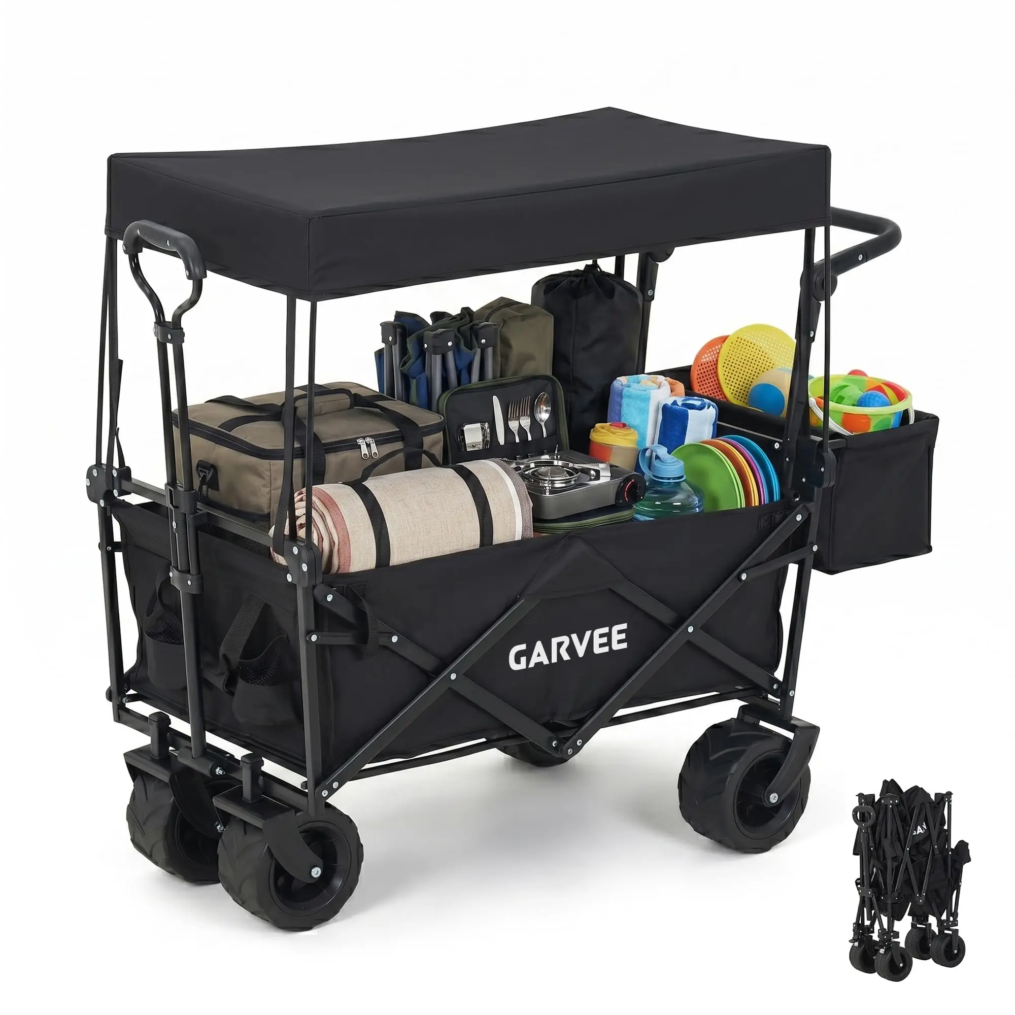 Folding Wagon with Removable Canopy, Push and Pull Utility Cart