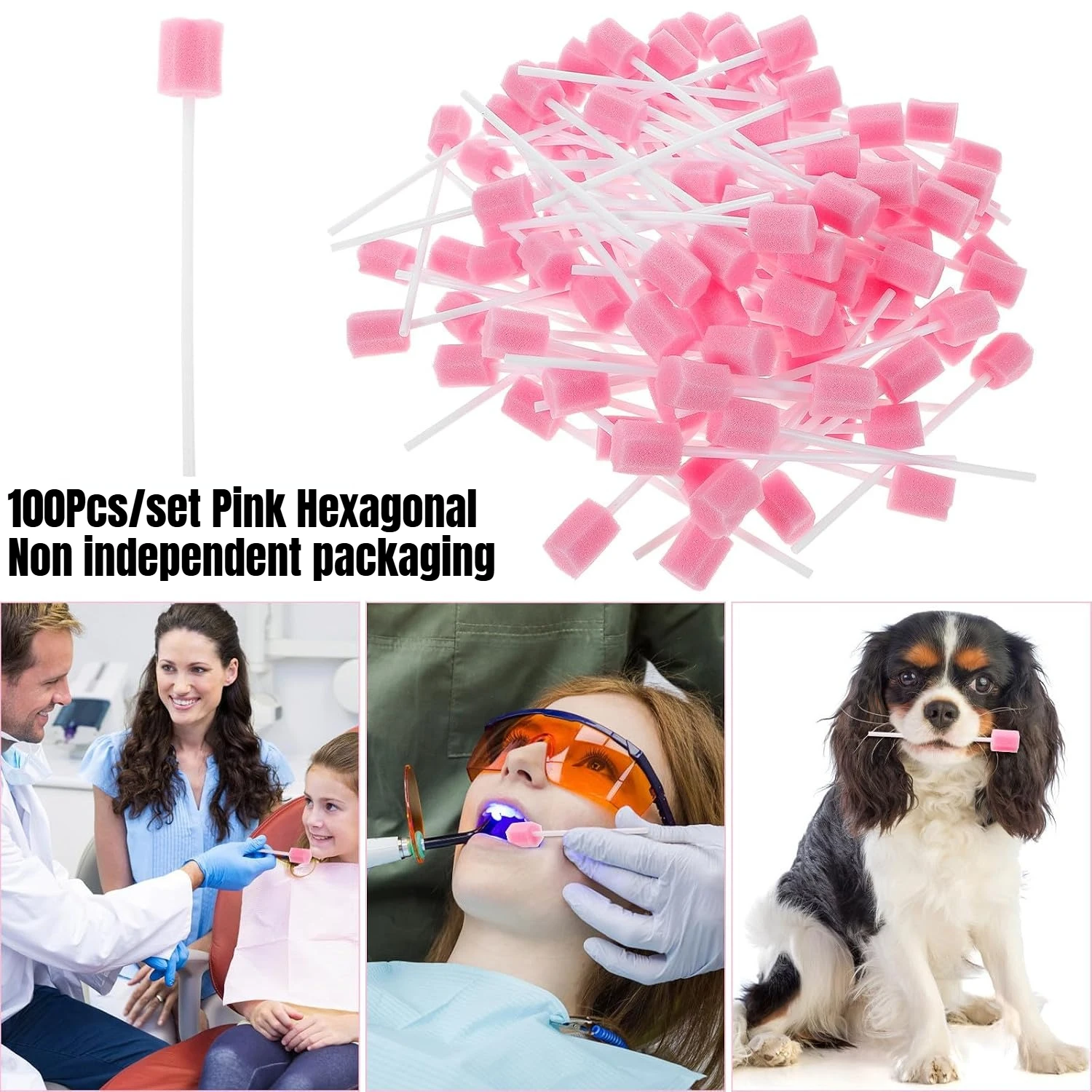 100Pcs Disposable Oral Sponge Swabs with Stick Soft Foam Tip Mouth Swabs Dental Cleaning Care Applicator Wrapped Salon Hospital