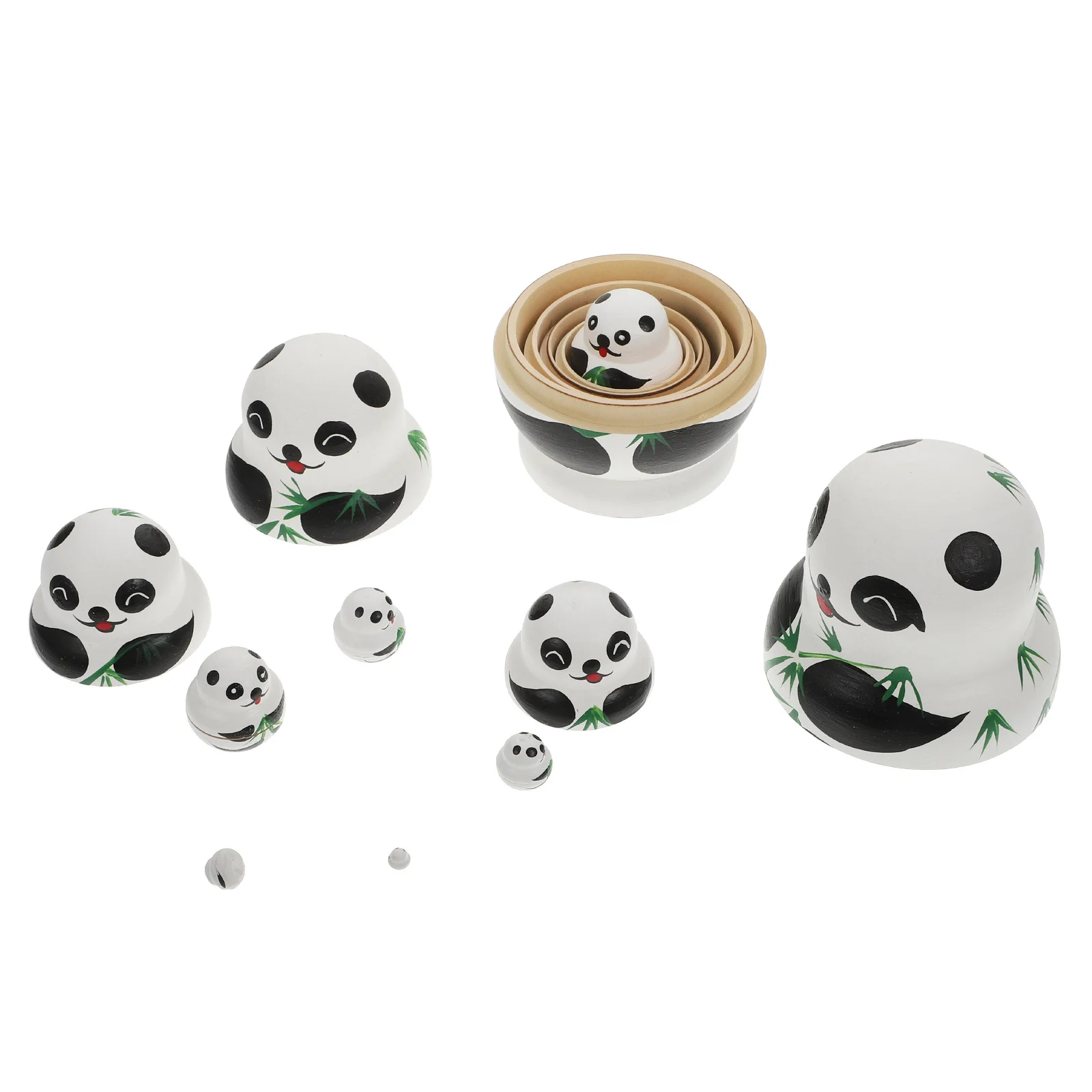 1Set Wooden Nesting Panda Shape Matryoshkas Handcrafted Durable Educational Tool for Kids Home Desktop Ornaments