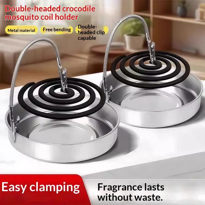 (LA).Double-Headed Metal Mosquito Coil Holder Multi-function Universal Incense Rack Free Bending Arm For Home Patio Camping Use