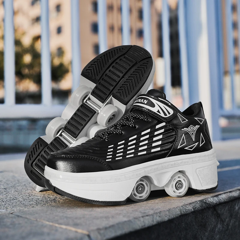 Youth New Roller Shoes With 4 Wheels Retractable Walking Running Parkour Students Boys Girls Urban Pulleys School Skate Shoes