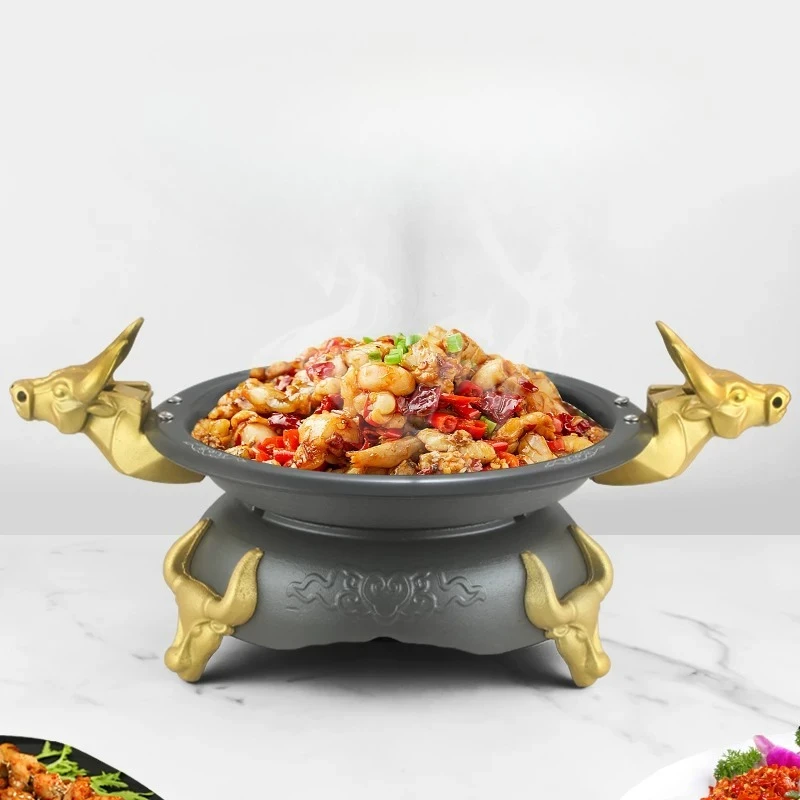

Cow Head Chafing Dish Aluminum Round Durable Buffet Warmer Tray with Lid and Chafing Fuel Holder for Kitchen Party Dining Buffet