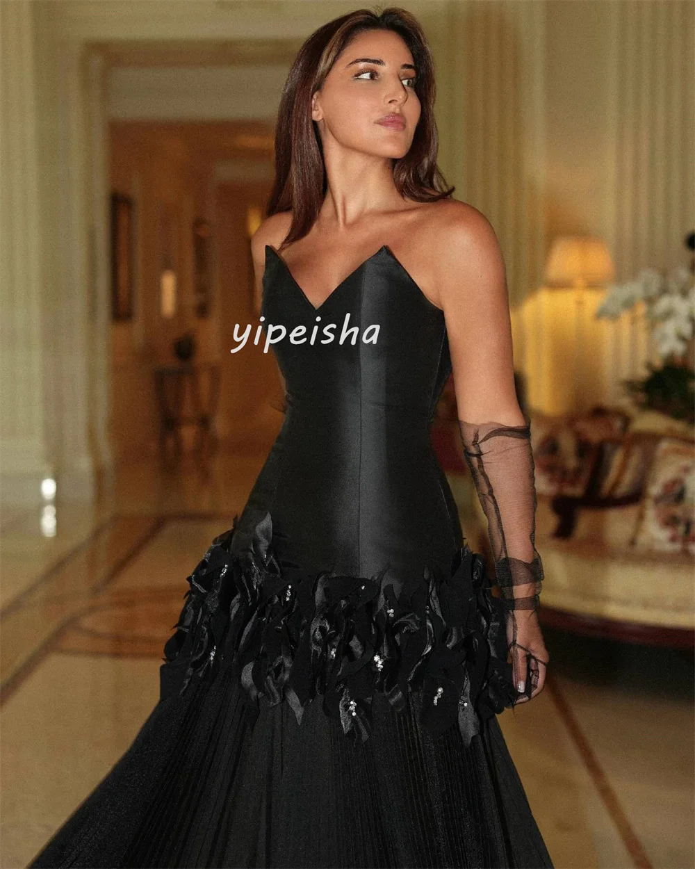 Customized Matching Sexy Handmade Flower Draped A-line Sweetheart Long Dresses Bespoke Occasion Dresses Modern Style Fashion