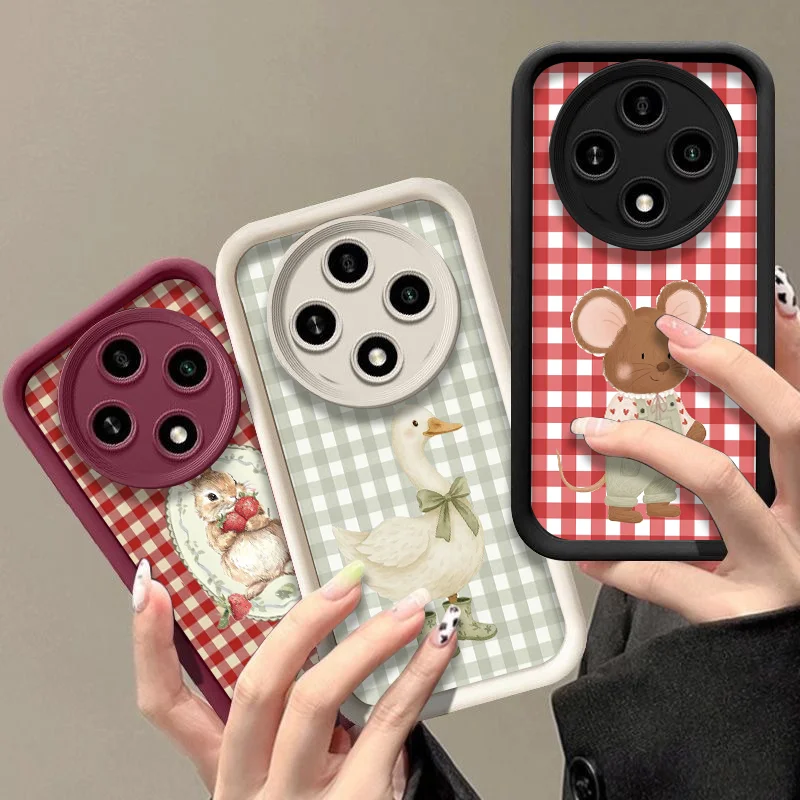 Checkered Printed Cute Animals Phone Case for OPPO Reno 15f 13 F 14 12 11 10 Pro Plus Find X3 X5 X8 Funny Bunny Bear Soft Cover