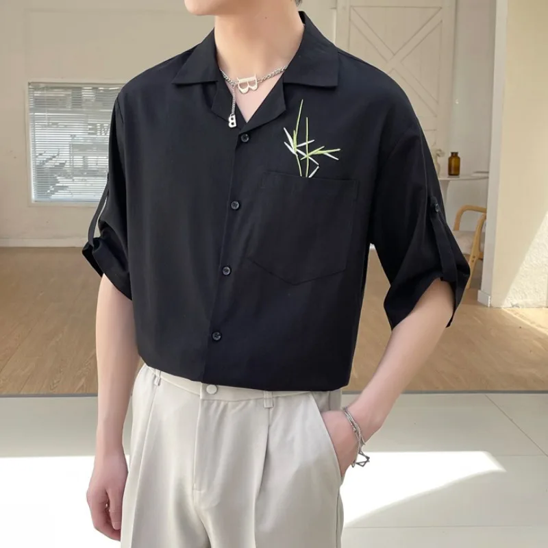 

New Chinese Style Cuban Collar Half Sleeved Shirt for Men Art Print Loose Casual Shirt Oversized Tops Social Retro Streetwear