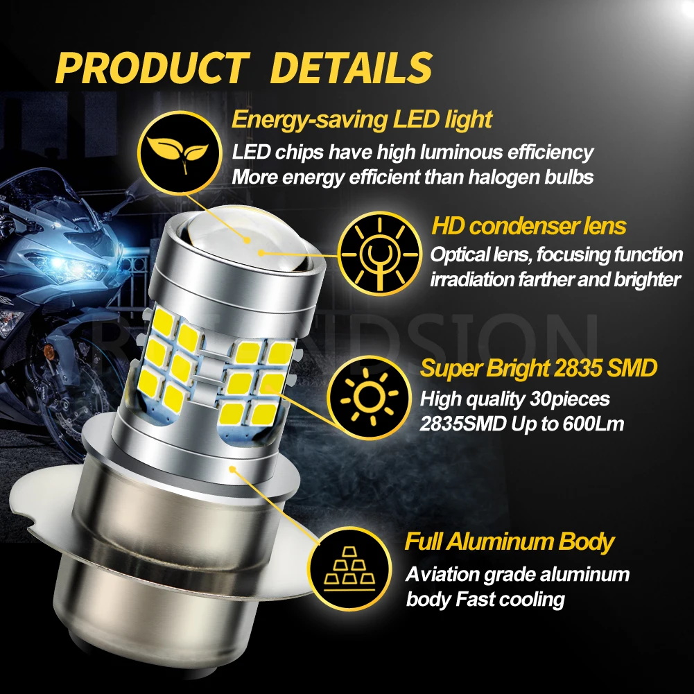 P15D Headlight Bulb H6M P26S P36D LED Scooter Light Lamp Bulb Motorcycle Auxiliary Light Headlight 6000K 6V Accesorios 12V 9-30V