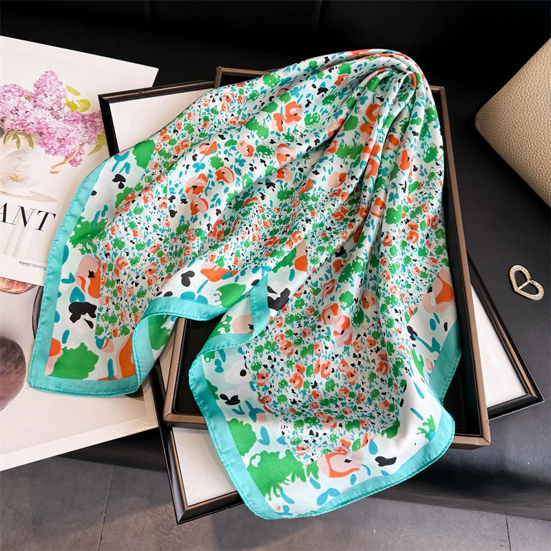 

70*70cm Square Silk Scarf for Women Fashion Ladies Satin Neck Hair Tie Bandana Female Foulard Beach Stoles Hijab Scarves Pareo