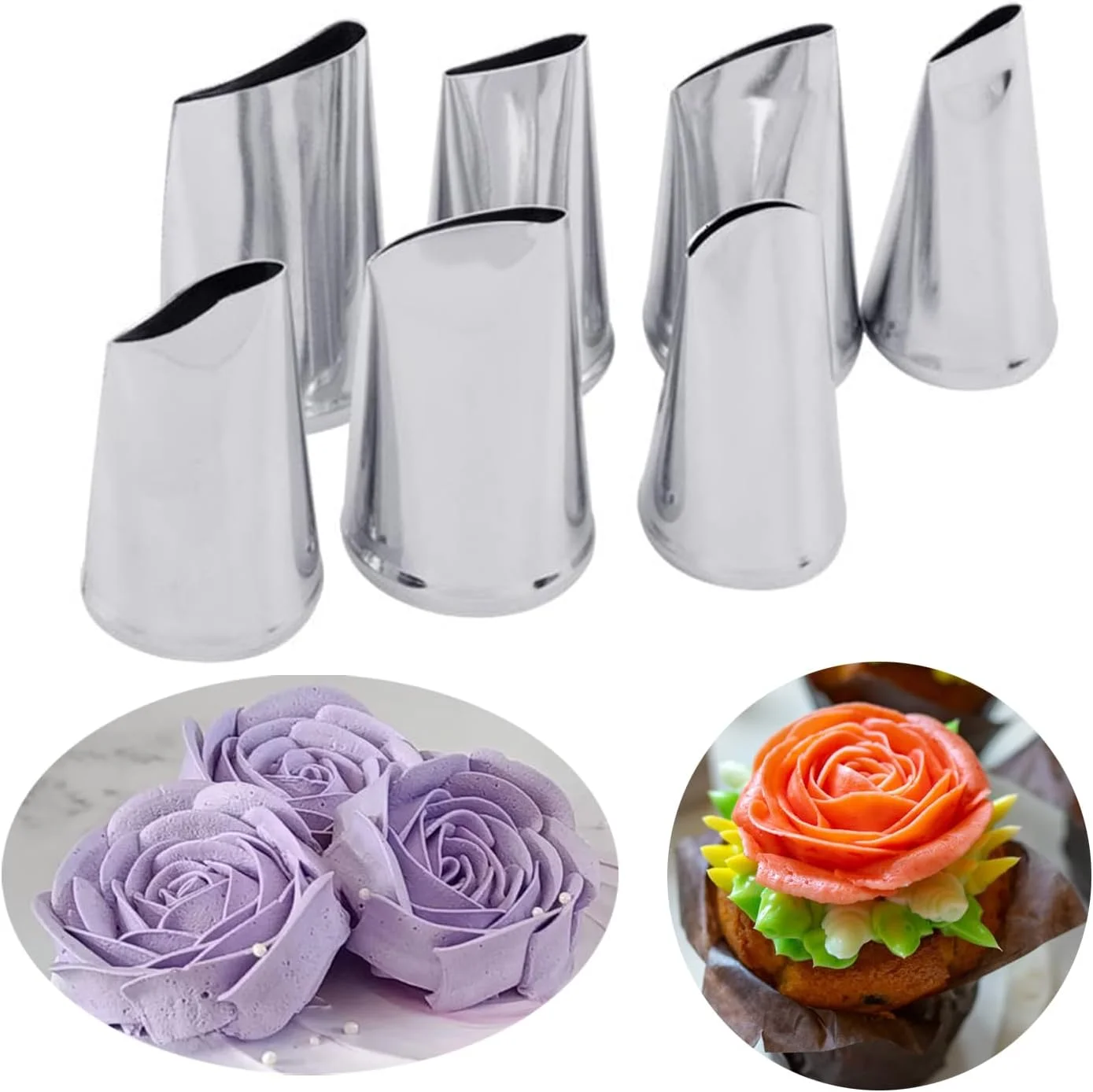 7pcs Cake Decorating Tips Set Cream Sugar Pipe Fondant Rose Nozzle Pastry Tools Fondant Decorating Tools Supplies DIY Baking Kit