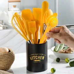 10pcs Yellow Kitchenware Set Silicone Baking Tool Set Scraper Oil Brush Egg Beater Food Clip with Storage Bucket  Kitchen Gadget