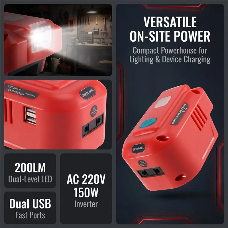 DT42-220V Inverter LED Work Light USB For Battery
