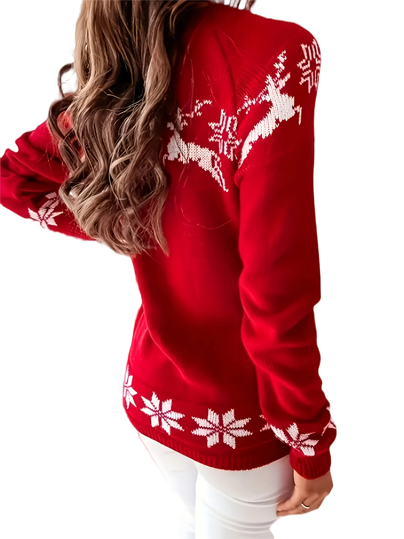 Autumn and winter comfortable Christmas round-neck pullover sweater, made of soft and slightly elastic polyester knitted fabric, view 2